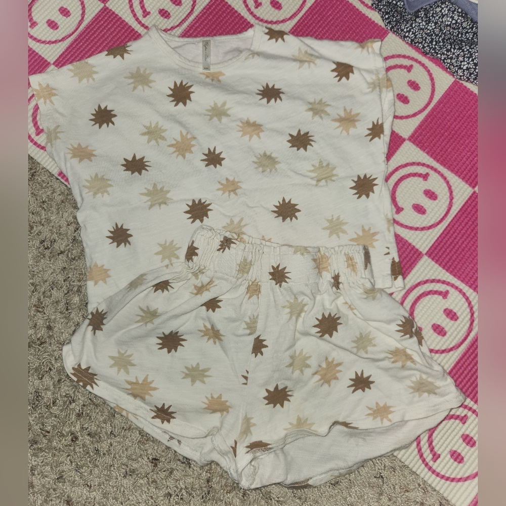 Rylee + Cru Cream Stars Matching Top and Shorts Set